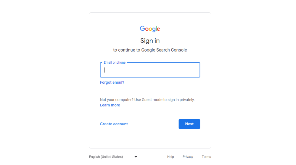 Log In to Google Search Console